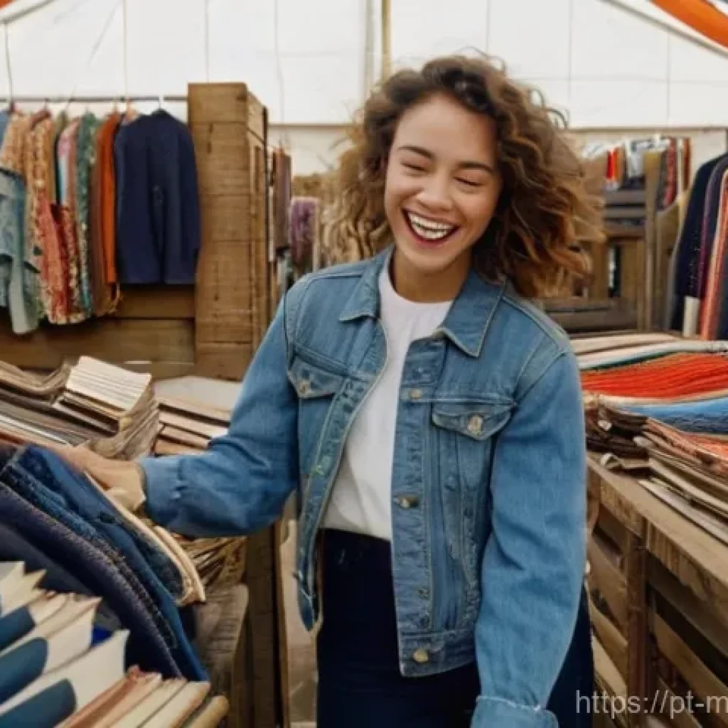 미니멀라이프 중고 제품 활용 - **A joyful young woman discovers a vintage treasure in a bustling, sun-drenched second-hand market.*...