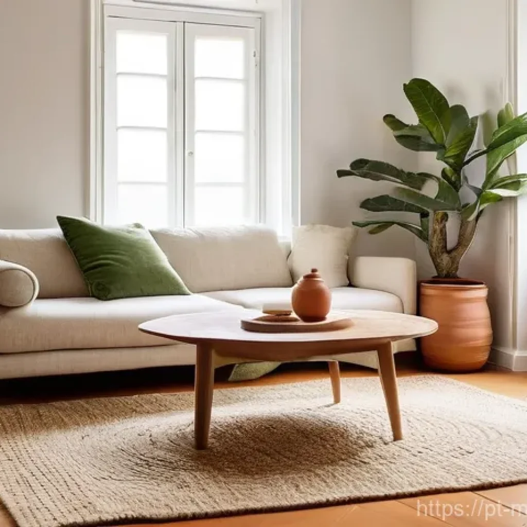 미니멀라이프 최소한의 물건으로 집 꾸미기 - **Prompt:** A cozy, inviting minimalist living room in a modern Portuguese apartment, bathed in soft...