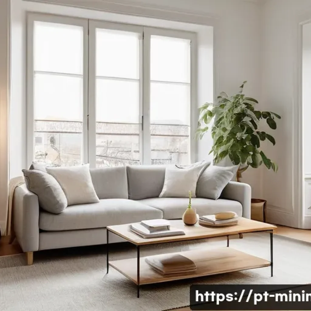 미니멀라이프 여유 시간을 만드는 방법 - **Prompt:** A serene and brightly lit minimalist living room in a modern European apartment, featuri...