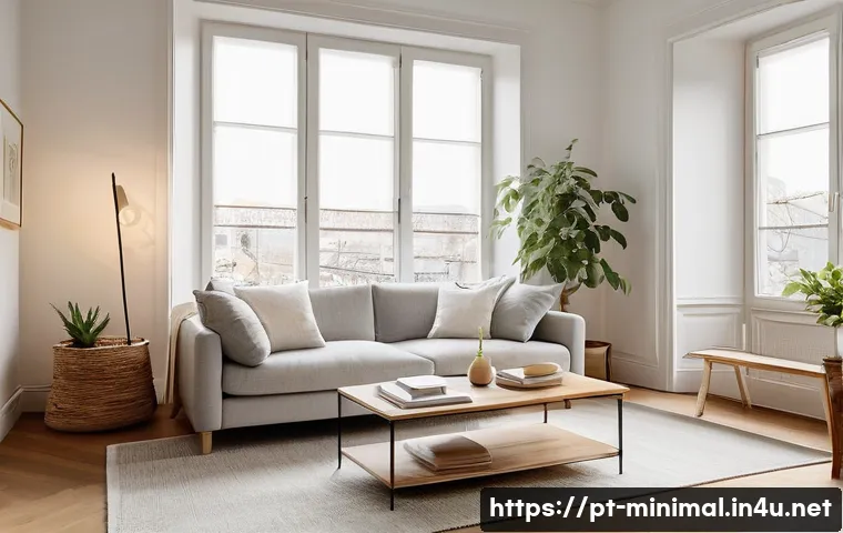 미니멀라이프 여유 시간을 만드는 방법 - **Prompt:** A serene and brightly lit minimalist living room in a modern European apartment, featuri...