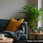 Home 21 미니멀라이프 정신적 정리 - **Prompt:** A serene, cozy indoor setting, bathed in soft, warm natural light filtering through a wi...