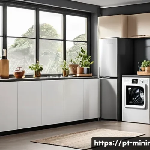 Home 31 미니멀라이프 가전 제품 장기 사용 - A modern Brazilian kitchen interior featuring top-quality branded appliances such as a Brastemp refr...