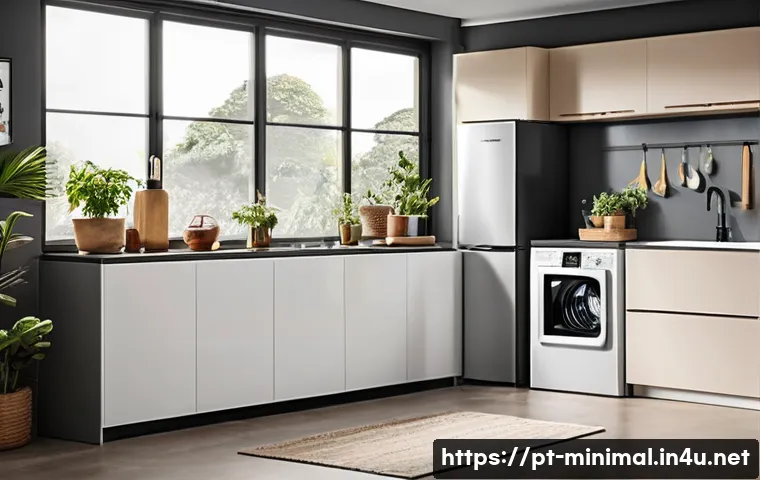 미니멀라이프 가전 제품 장기 사용 - A modern Brazilian kitchen interior featuring top-quality branded appliances such as a Brastemp refr...